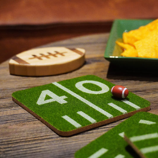 40YARDS Posavasos de fútbol Americano de césped Verde en diseño de Campo de Juego (4 Piezas) - Césped sintético Suave