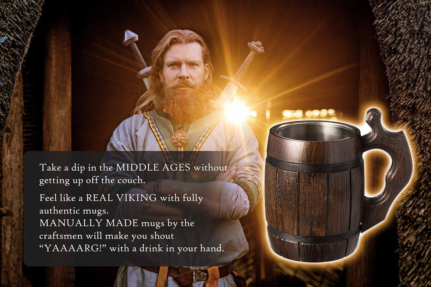 Taza cerveza vikinga – Madera tallada y espíritu nórdico