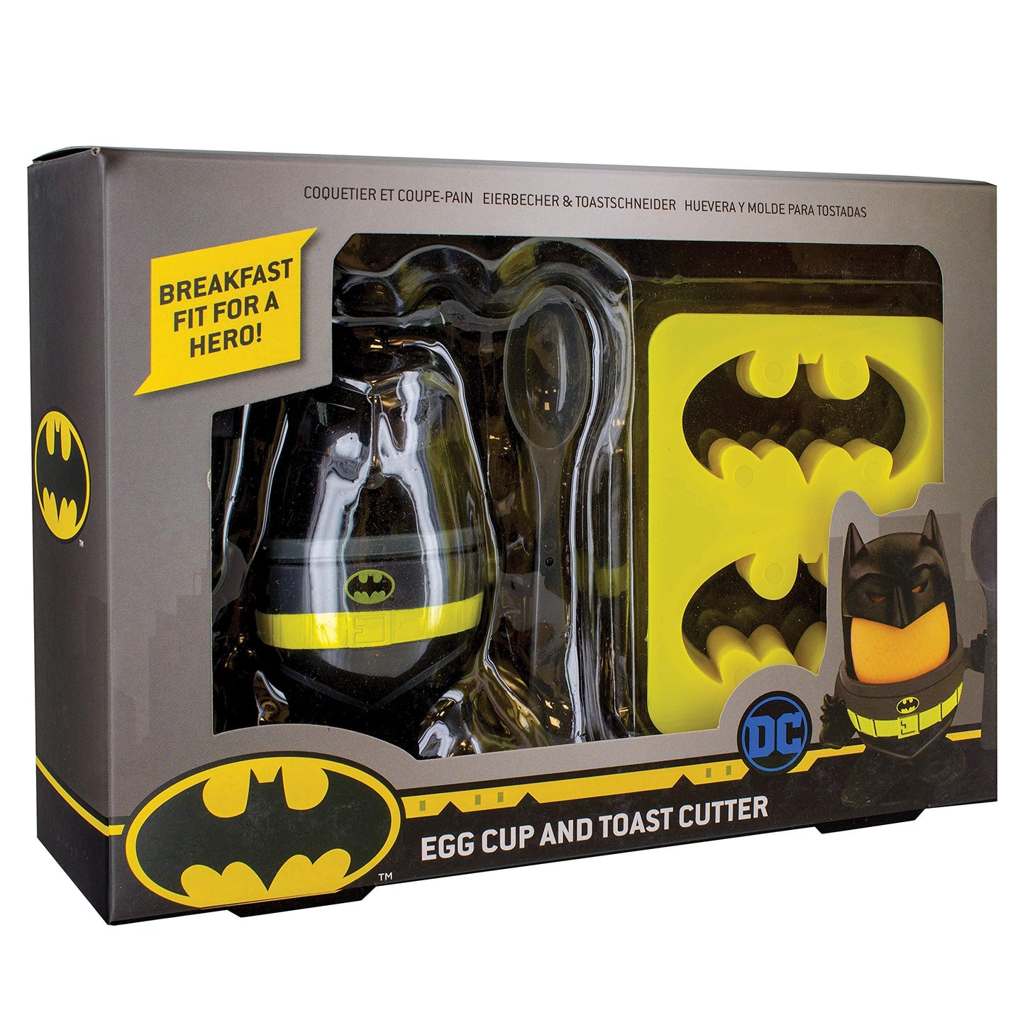 Batman Breakfast Set – Huevera + cuchara + capa de superhéroe