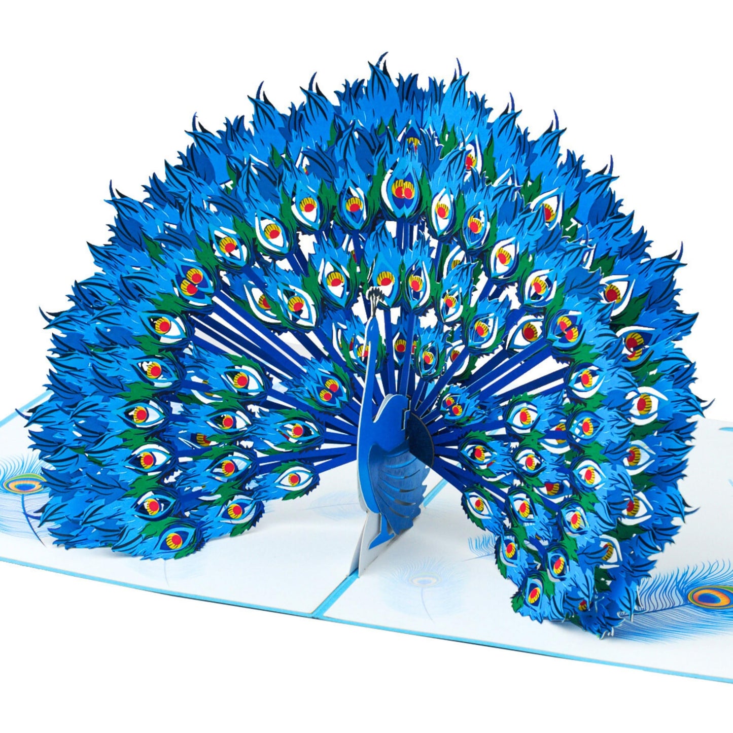 Tarjeta pavo real 3D – Orgullo, plumas y mensaje
