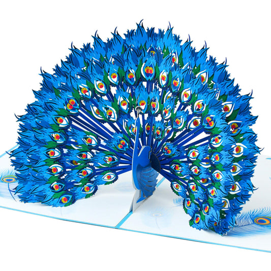 Tarjeta pavo real 3D – Orgullo, plumas y mensaje