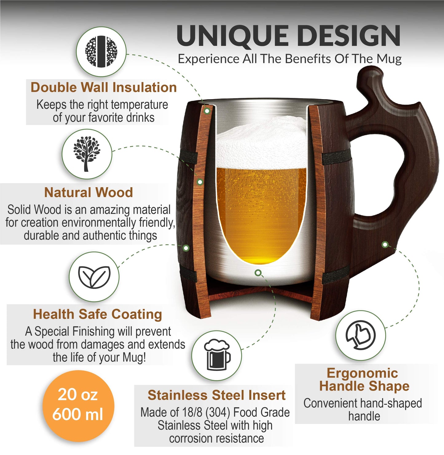 Taza cerveza vikinga – Madera tallada y espíritu nórdico
