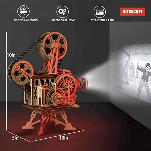 Puzzle 3D proyector Vitascope – Modelo funcional de cine clásico en madera