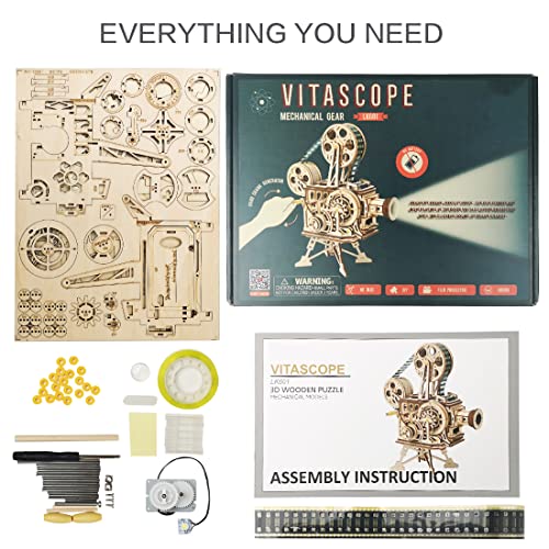 Puzzle 3D proyector Vitascope – Modelo funcional de cine clásico en madera