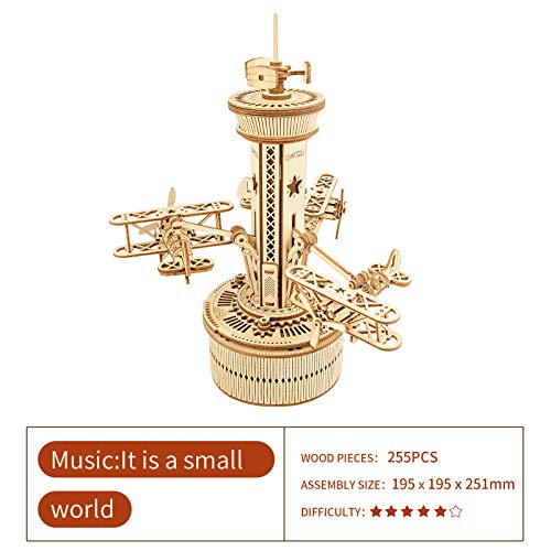 Puzzle 3D torre de control con avión – Música, giro y cielo en movimiento