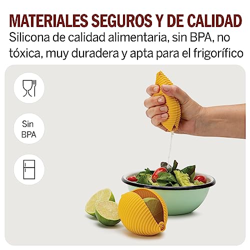 Divertido Exprimidor de Limones de Silicona en forma de Pasta/Máximo Zumo sin ningún desorden/Fácil de usar y fácil de limpiar - ¡Evita los chorros rebeldes y cuela las pepitas también!