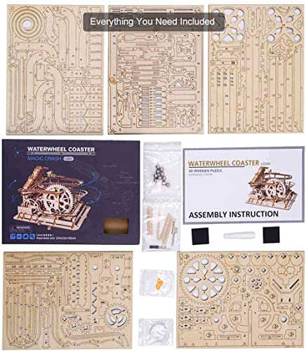 Puzzle 3D pista de canicas hidráulica – Madera, engranajes y diversión sin fin