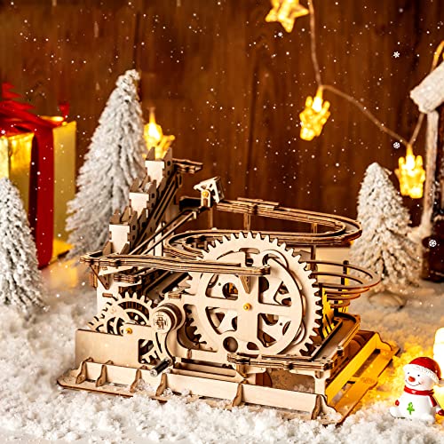 Puzzle 3D pista de canicas hidráulica – Madera, engranajes y diversión sin fin