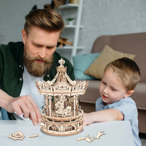 Puzzle 3D carrusel musical de madera – Melodía, nostalgia y pura artesanía