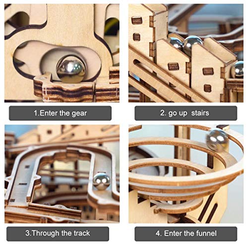 Puzzle 3D pista de canicas hidráulica – Madera, engranajes y diversión sin fin