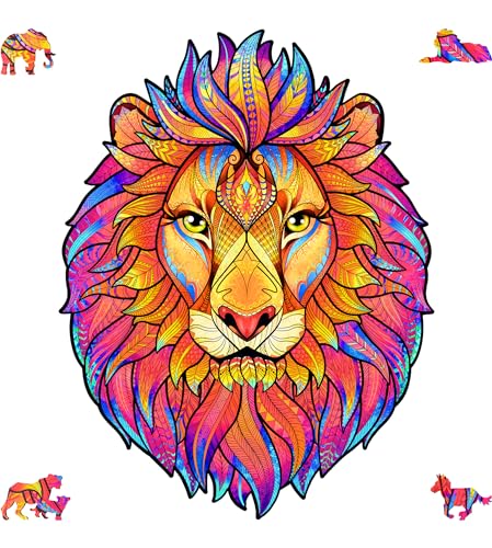 Puzzle de madera león misterioso – Piezas con forma de animales para una mente salvaje