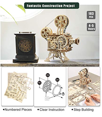 Puzzle 3D proyector Vitascope – Modelo funcional de cine clásico en madera