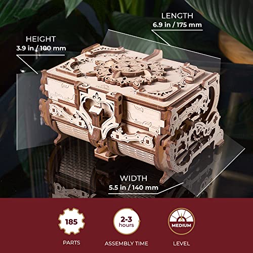 Cofre mecánico vintage 3D – Talla tu propio tesoro en madera