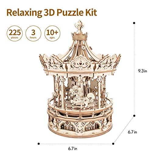 Puzzle 3D carrusel musical de madera – Melodía, nostalgia y pura artesanía