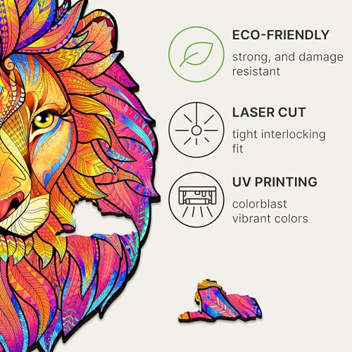 Puzzle de madera león misterioso – Piezas con forma de animales para una mente salvaje