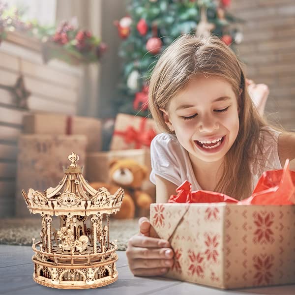 Puzzle 3D carrusel musical de madera – Melodía, nostalgia y pura artesanía