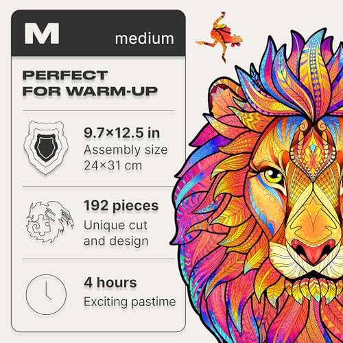 Puzzle de madera león misterioso – Piezas con forma de animales para una mente salvaje
