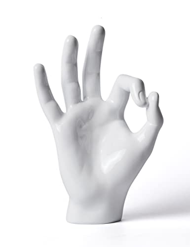 NENBOLEC Escultura de Mano Dedo Decorativa Figura Resina Estatua Salon Regalo Blanco 28cm