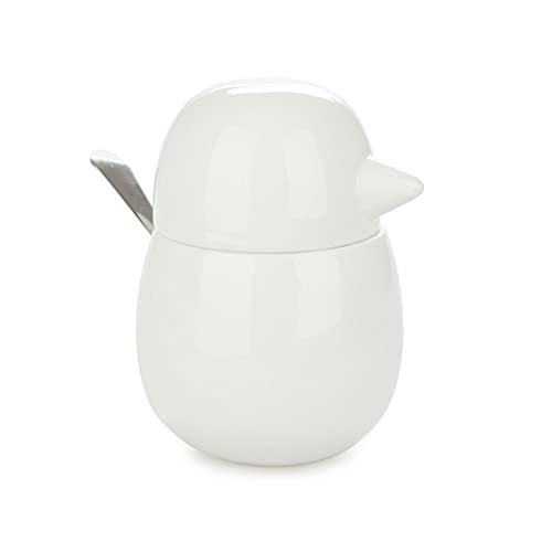 Balvi Azucarero Birdie Color Blanco Recipiente para Azúcar en Forma de Pájaro Porcelana/Metal