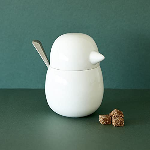 Balvi Azucarero Birdie Color Blanco Recipiente para Azúcar en Forma de Pájaro Porcelana/Metal