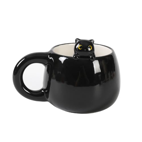 I-TOTAL® - Taza de cerámica con animales de cerámica en el borde, taza para té o café (BLACK CAT)