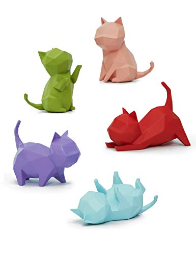 Amoy-Art 5pcs Figura Escultura Gato Decorativa Estatua Resina Animale Regalo