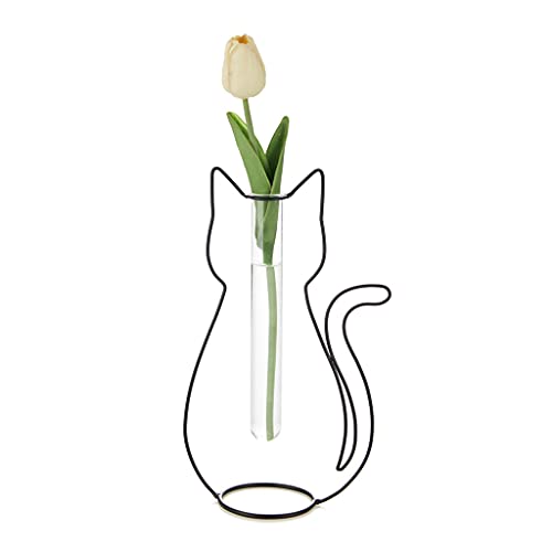 Balvi Florero Silhouette Color Negro Jarrón Decorativo en Forma de Gato Metal/Vidrio