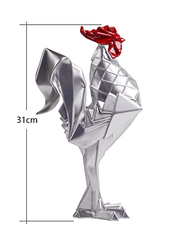 NENBOLEC Gallo Figura Decorativa Rooster Escultura Resina Estatua Plata Regalos 31cm