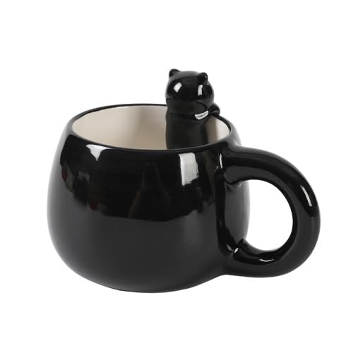 I-TOTAL® - Taza de cerámica con animales de cerámica en el borde, taza para té o café (BLACK CAT)