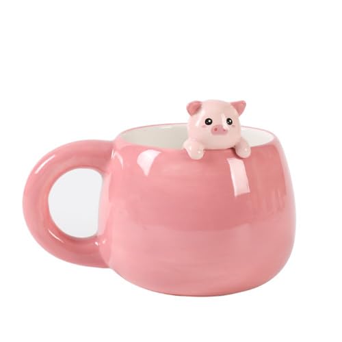 I-TOTAL® - Taza de cerámica con animales de cerámica en el borde, taza para té o café (PIGGY)