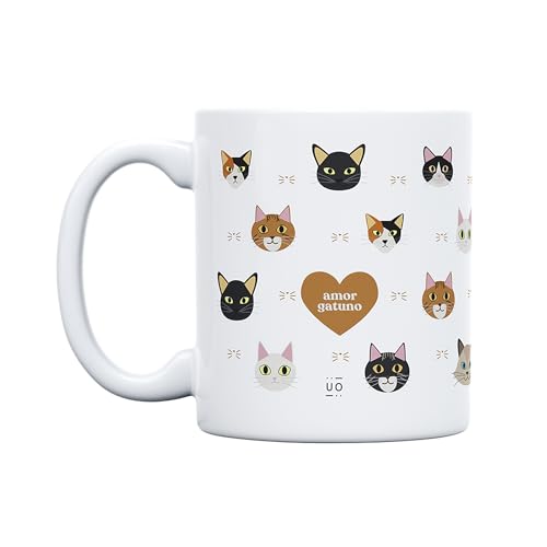 UO Taza de regalo con mensaje Amor gatuno, regalo para amigas, regalo para amigos, regalo original de Navidad, regalo amigo invisible original, 350 ml, Cerámica