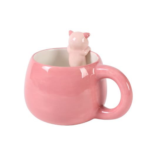 I-TOTAL® - Taza de cerámica con animales de cerámica en el borde, taza para té o café (PIGGY)