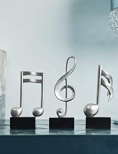 Amoy-Art 3pcs Decorativa Figure Musico Piano Regalo Escultura Resina Musical Note Plata 19cm