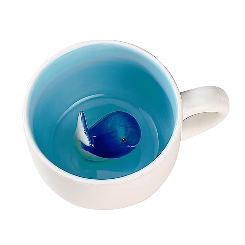 BigNoseDeer Bonita taza de café, de cerámica de té de leche de ballena kawaii, de mañana de animales 3D, regalo para chocolate caliente, bebida, bodas, día de la madre para niñas, mujeres y niños