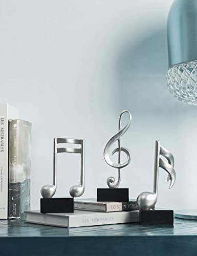 Amoy-Art 3pcs Decorativa Figure Musico Piano Regalo Escultura Resina Musical Note Plata 19cm