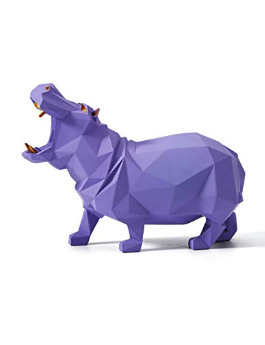 Amoy-Art Decorativa Escultura Hippo Figura Estatua Resina Regalo Púrpura 18cm