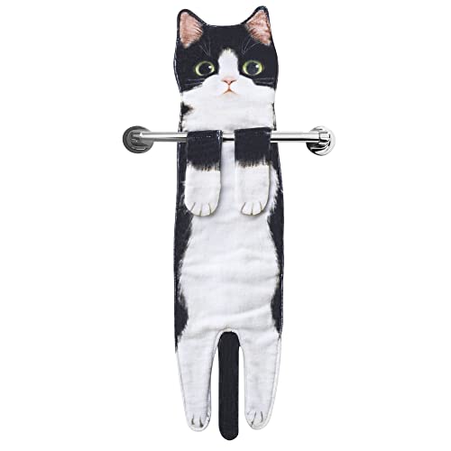 Divertidos Gatos Toalla de Mano-Decoración Gato Toalla Colgantes para Baño Trapos de Cocina-Animal Absorbente suave Toallas-regalos Graciosos Para Originales Mujer Amantes de Los Gatos-Blanco Negro