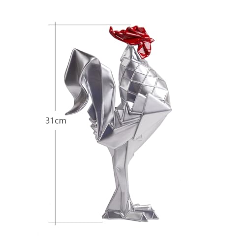 NENBOLEC Gallo Figura Decorativa Rooster Escultura Resina Estatua Plata Regalos 31cm