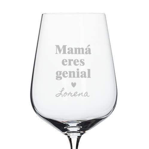 Wanapix | Copa de Vino Personalizada | Regalo Día de la Madre | Nombre o Texto Personalizado mediante Grabado | Copa de Cristal | Detalle Original | Mamá eres genial