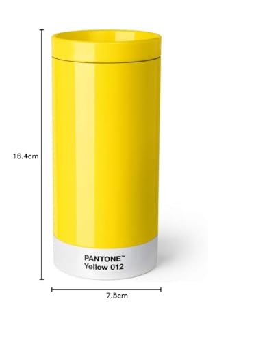 Copenhagen design Pantone To Go, Stainless Steel Travel mug/Thermo Cup, 430 ml, Yellow 012 C, Acero Inoxidable, ABS (acrilonitrilo butadieno estireno), 75 mm