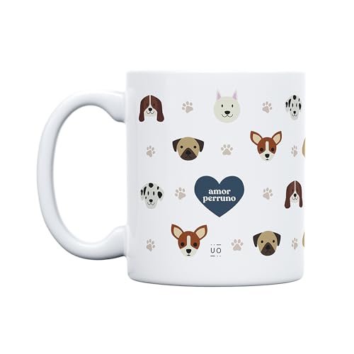 UO Taza de regalo con mensaje Amor perruno, regalo para amigas, regalo para amigos, regalo original de Navidad, regalo amigo invisible original, 350 ml, Cerámica