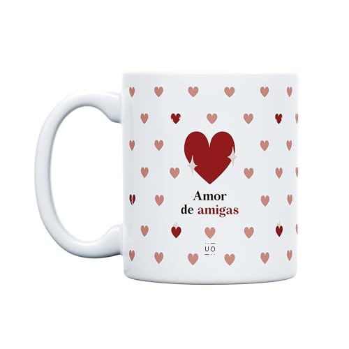 UO Taza de regalo con mensaje Amor de amigas, regalo original para amigas, 350 ml, Cerámica