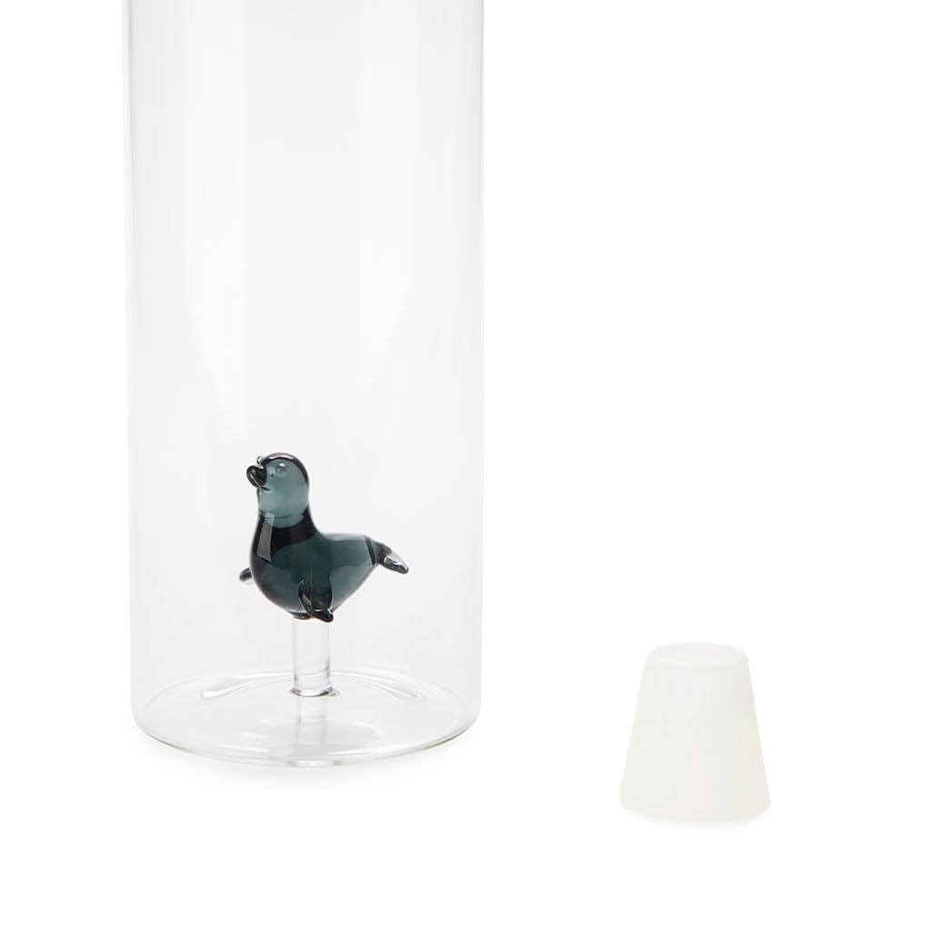 Balvi Botella Atlantis Seal con Figura en Forma de Foca Gris en el Interior Borosilicato