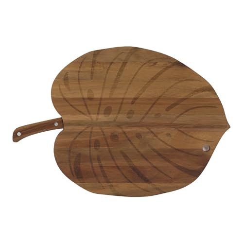 DOIY - Tabla de Cortar y Servir - Tabla de Madera para Quesos - Diseño de Hoja de Planta Monstera - Incluye 1 Cuchillo para Cortar - Accesorios de Cocina Originales - Tabla de Cocina - 41x28x1,5 cm