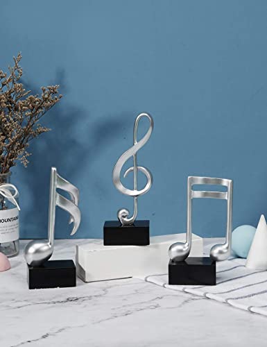 Amoy-Art 3pcs Decorativa Figure Musico Piano Regalo Escultura Resina Musical Note Plata 19cm