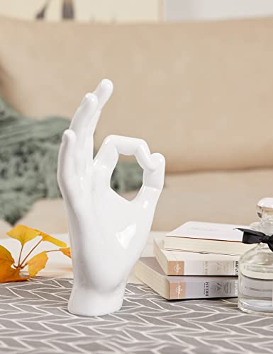 NENBOLEC Escultura de Mano Dedo Decorativa Figura Resina Estatua Salon Regalo Blanco 28cm