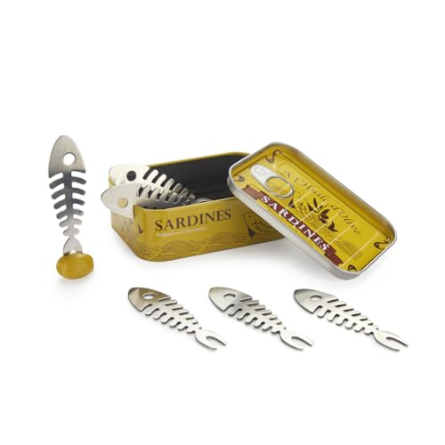 Balvi - Sardines Set de 6 Tenedores para Aperitivo en Forma de raspa de sardina y presentado en una l