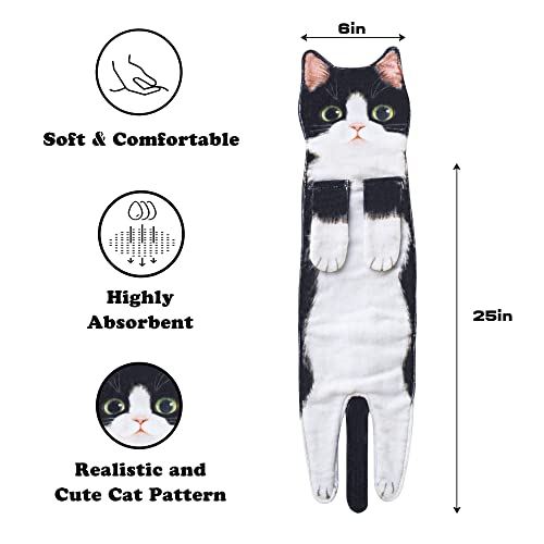 Divertidos Gatos Toalla de Mano-Decoración Gato Toalla Colgantes para Baño Trapos de Cocina-Animal Absorbente suave Toallas-regalos Graciosos Para Originales Mujer Amantes de Los Gatos-Blanco Negro