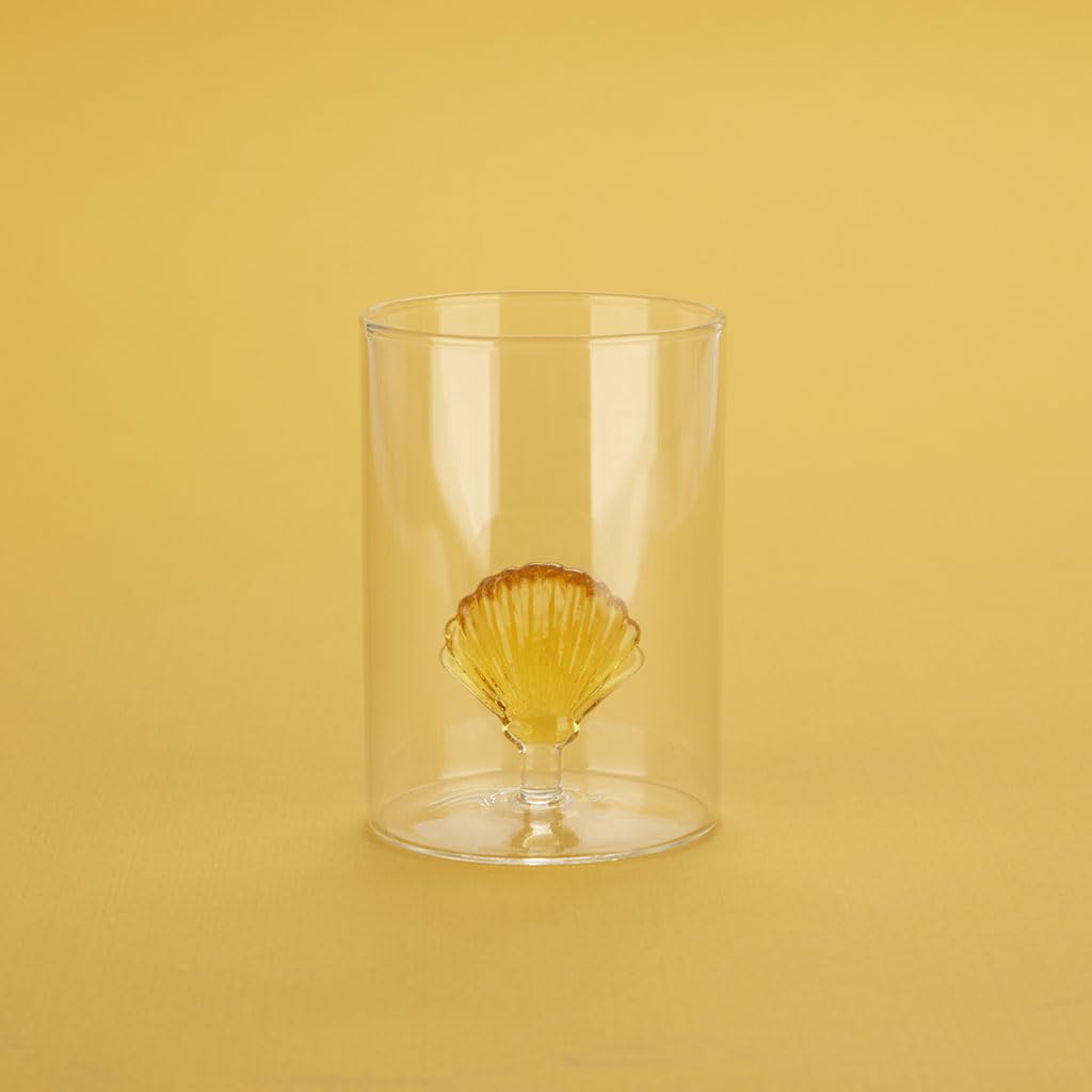 Balvi Vaso Atlantic Shell Color Amarillo Hecho a Mano en borosilicato Vidrio 300 ml