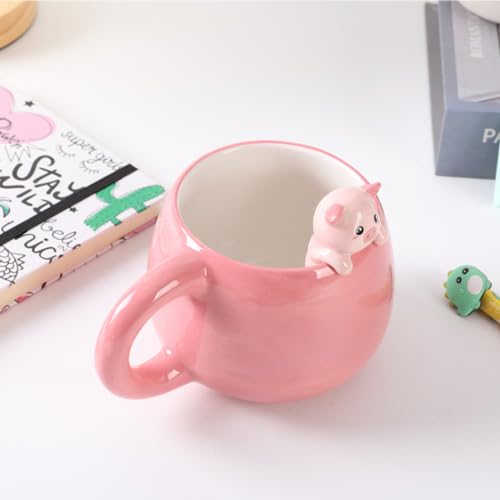 I-TOTAL® - Taza de cerámica con animales de cerámica en el borde, taza para té o café (PIGGY)